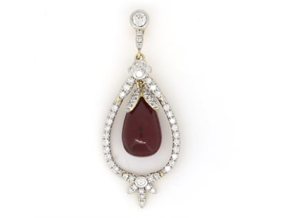 14K YELLOW GOLD, 8.38CT RUBY AND DIAMOND, TEARDROP...