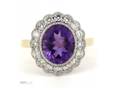 14CT YELLOW GOLD, AMETHYST AND DIAMOND, ANTIQUE ST...