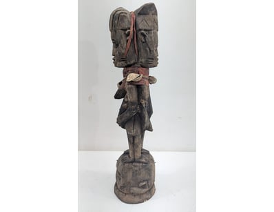 AFRICAN WOODEN FERTILITY FIGURE WITH RED FABRIC AD...