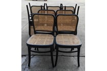Black Bentwood Dining Chairs with Rattan Cane