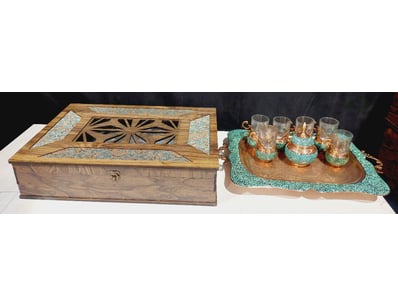 PERSIAN FIROOZEH KOOBI (TURQUOISE INLAY) TEA SET M...