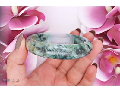 NATURAL BURMESE JADE BANGLE ON 925 SILVER - WITH C...