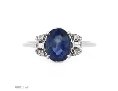14K WHITE GOLD, 1.72CT BLUE CEYLON SAPPHIRE AND DI...