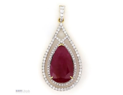14K YELLOW GOLD, RUBY AND DIAMOND, DECORATIVE PEND...