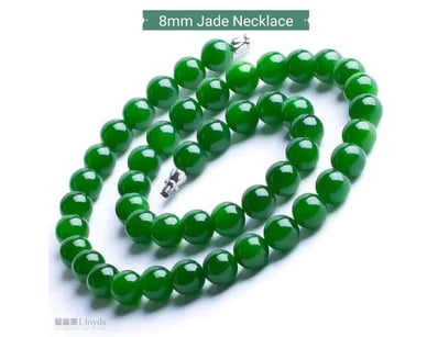 CHINESE GREEN JADE UNISEX 8MM BEAD NECKLACE       ...