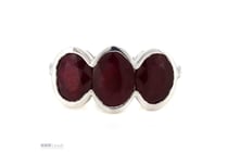 9K White Gold, Ruby And Diamond, Trilogy Ring.