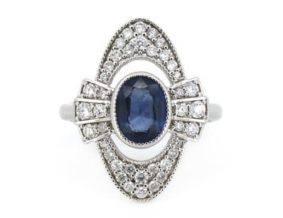 14K WHITE GOLD, 1.39CT BLUE CEYLON SAPPHIRE AND DI...