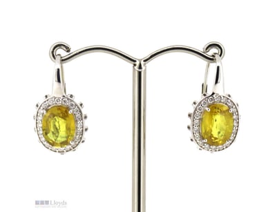 14K WHITE GOLD, YELLOW SAPPHIRE AND DIAMOND, HALO ...