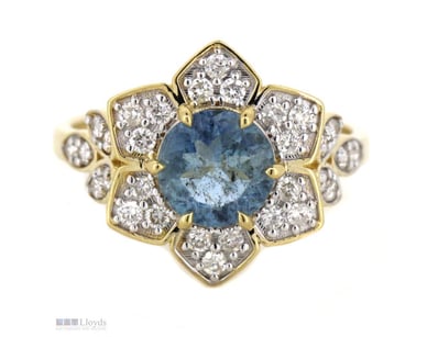 14K YELLOW GOLD, SANTA MARIA AQUAMARINE AND DIAMON...