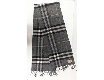 Burberry classic tartan scarf in charcoal grey, bl...