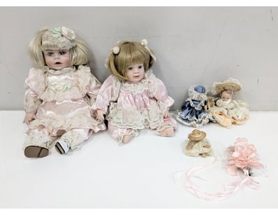 VINTAGE PORCELAIN DOLLS WITH ACCESSORIES, QTY 5
...