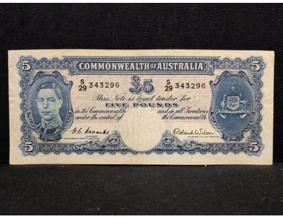 COMMONWEALTH OF AUSTRALIA FIVE POUNDS NOTE, CIRCA ...
