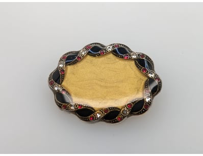 SILVER, MARCASITE, ENAMEL AND GLASS BROOCH


58...