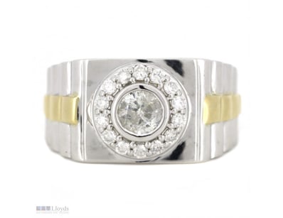 14K WHITE GOLD AND DIAMOND, HALO GENTS RING.      ...