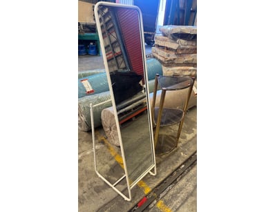 Lot includes a modern standing mirror with white m...