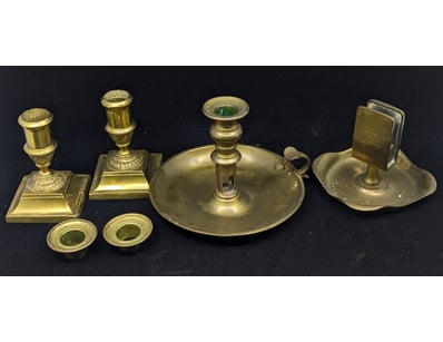 BRASS CANDLESTICK SET WITH ACCESSORIES - VICTORIAN...