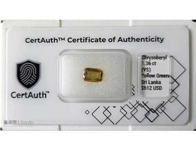 1.36CT NATURAL CHRYSOBERYL — YELLOW GREEN CUSHION ...