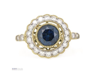 14K YELLOW GOLD, FANCY BLUE DIAMOND AND DIAMOND, V...