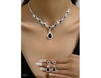 WHITE RHINESTONE CRYSTALS WITH BLACK STONE EARRING...