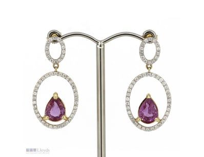 14K YELLOW GOLD, PINK SAPPHIRE AND DIAMOND, DOUBLE...