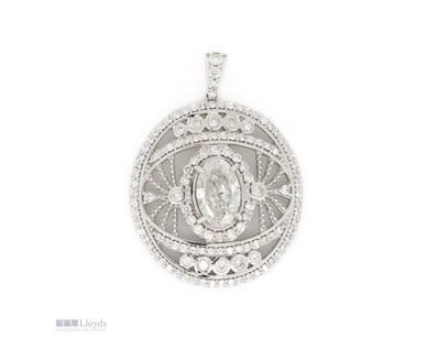 14K WHITE GOLD AND DIAMOND, DECORATIVE PENDANT.   ...