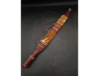 AFRICAN STYLE DAGGER WITH CARVED HANDLE AND LEATHE...