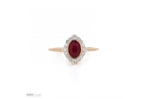 14K Rose Gold, Ruby And Diamond, Halo Dress Ring.