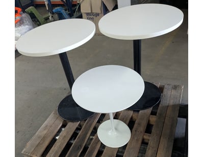 Lot of three modern pedestal tables featuring whit...