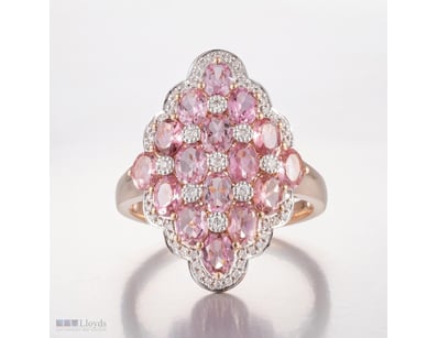 14CT ROSE GOLD TOURMALINE AND DIAMOND CLUSTER RING...