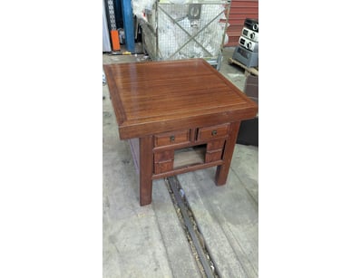 Dark Stained Timber Asian-style Table, 4 x Slide o...