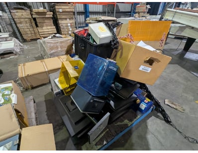 Assorted pallet, drones, electrical components, mo...