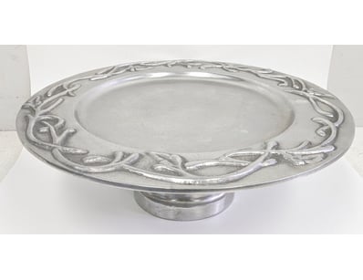 VINTAGE HEAVY PEWTER STYLE PEDESTAL CAKE STAND / F...