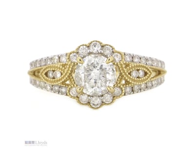 14K YELLOW GOLD AND DIAMOND, HALO FILIGREE RING.  ...