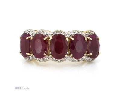 14K YELLOW GOLD, RUBY AND DIAMOND, ETERNITY RING. ...