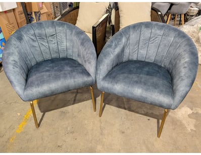 Pair of  barrel-back armchairs upholstered in blue...