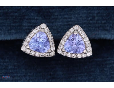 NATURAL TANZANITE EARRINGS ON 925 SILVER - WITH CE...