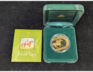 ROYAL AUSTRALIAN MINT PHAR LAP 1930 FIVE DOLLARS P...