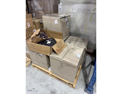 Pallet lot of coat hangers, jeans and clothing. 
...
