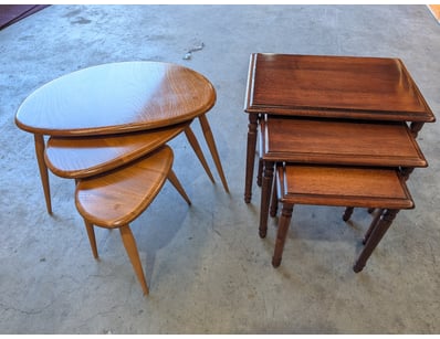 Lot comprising of two sets of nesting tables, thre...