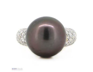 14K YELLOW/WHITE GOLD, BLACK CULTURED TAHITIAN PEA...