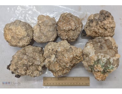 SEVEN UNCUT CRYSTAL GEODES FROM MOROCCO. WEIGHS 7 ...