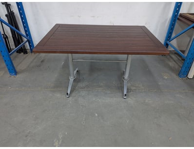 Dining table, metal frame, timber slat top

Note...
