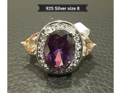 925 SILVER RING AMETHYST SURROUNDED BY MICROPAVE Z...