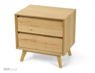 RRP $420 Timber bedside table featuring two spacio...