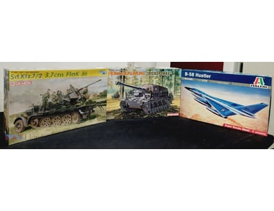 LOT OF THREE SCALE MODEL AIRCRAFT AND MILITARY VEH...