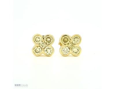 9CT YELLOW GOLD FANCY YELLOW DIAMOND FLORAL STUD E...