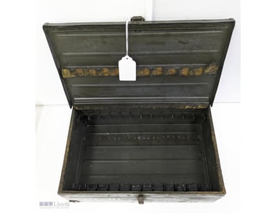 VINTAGE MILITARY STEEL STORAGE TRUNK WITH ORIGINAL...