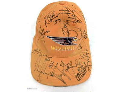 2003 ERA WEST COAST EAGLES ORANGE AFL CAP HAND SIG...