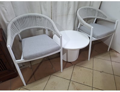 Coffee Table & Chairs, Timber Style, White Finish...