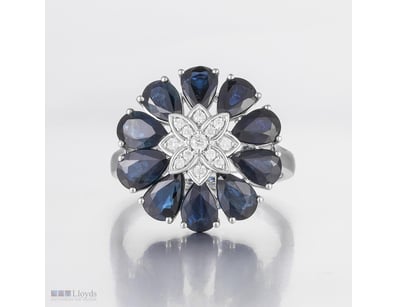 14CT WHITE GOLD AUSTRALIAN SAPPHIRE AND DIAMOND FL...